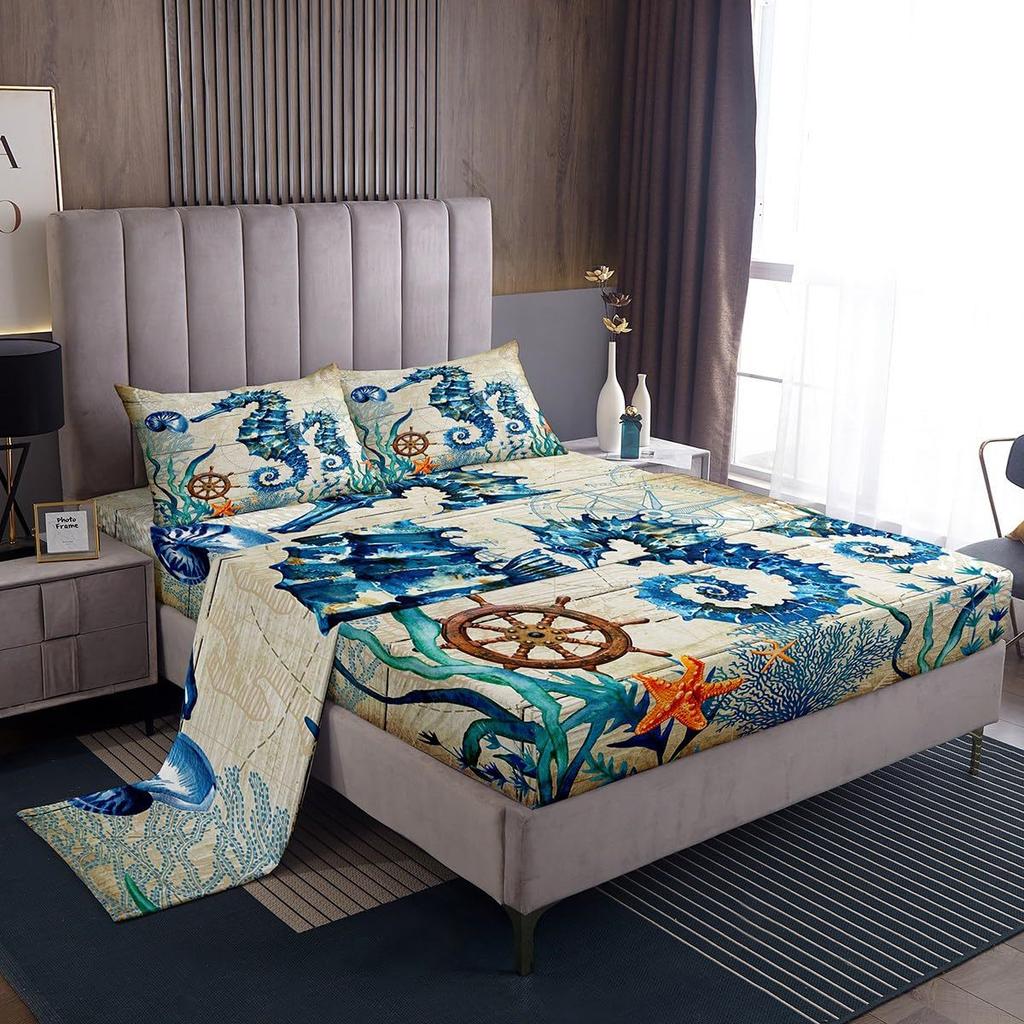 Cute Animal Cartoon Cat Pattern Bed Hat Four-Piece Bedding Set Bedroom Dormitory Bedding Decoration