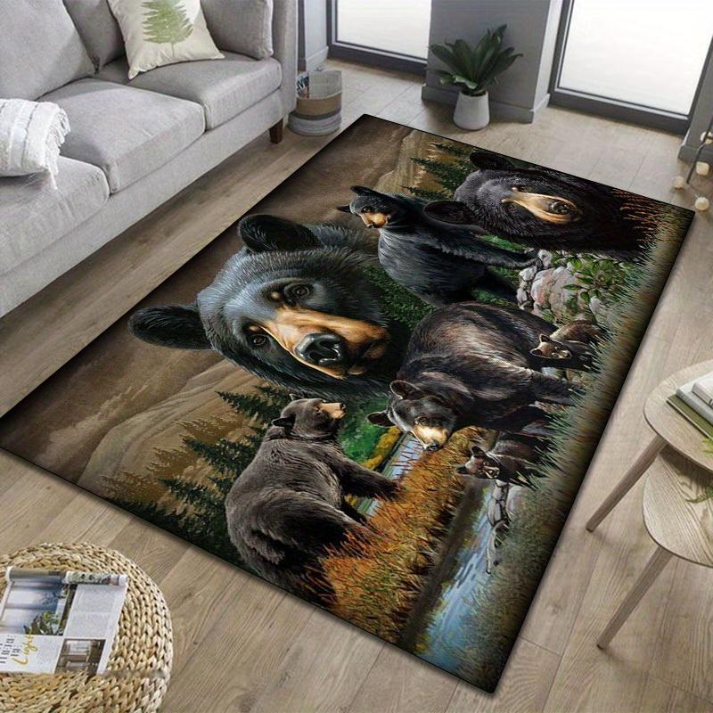 Black Bear Velvet Chair Mat - Non-Slip Polyester Rug for Living Room, Bedroom, Kitchen & Bathroom, Hardwood Floor Protector