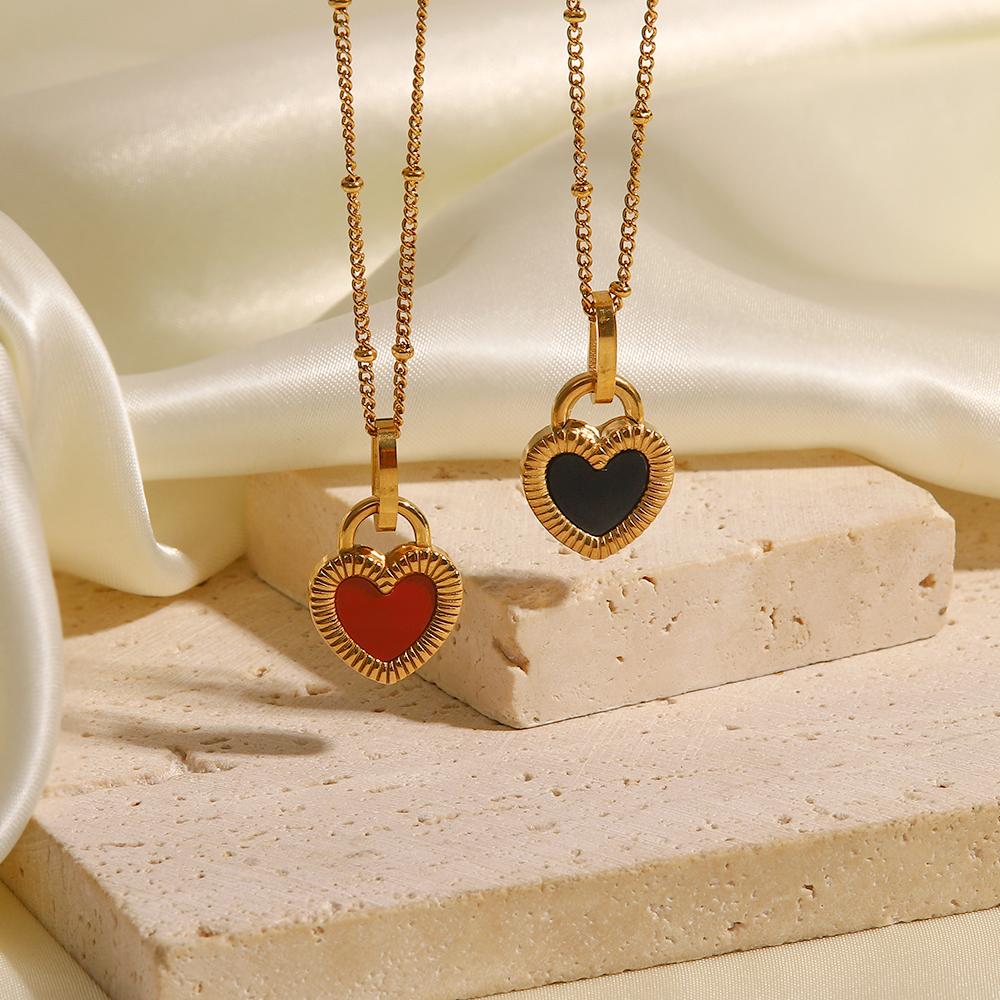 Youthway Double Sided Heart Necklace Stainless Steel Golden 18 K Pvd Choker Women Necklace Waterproof Accessories Gift
