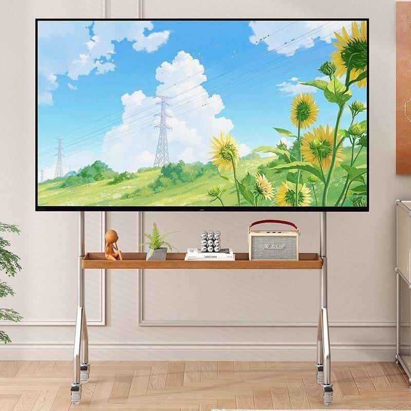 Living Room TV Movable Stand Bedroom Universal Stainless Steel Mobile TV Trolley 43-75 Inch Large Screen Floor Standing Stand