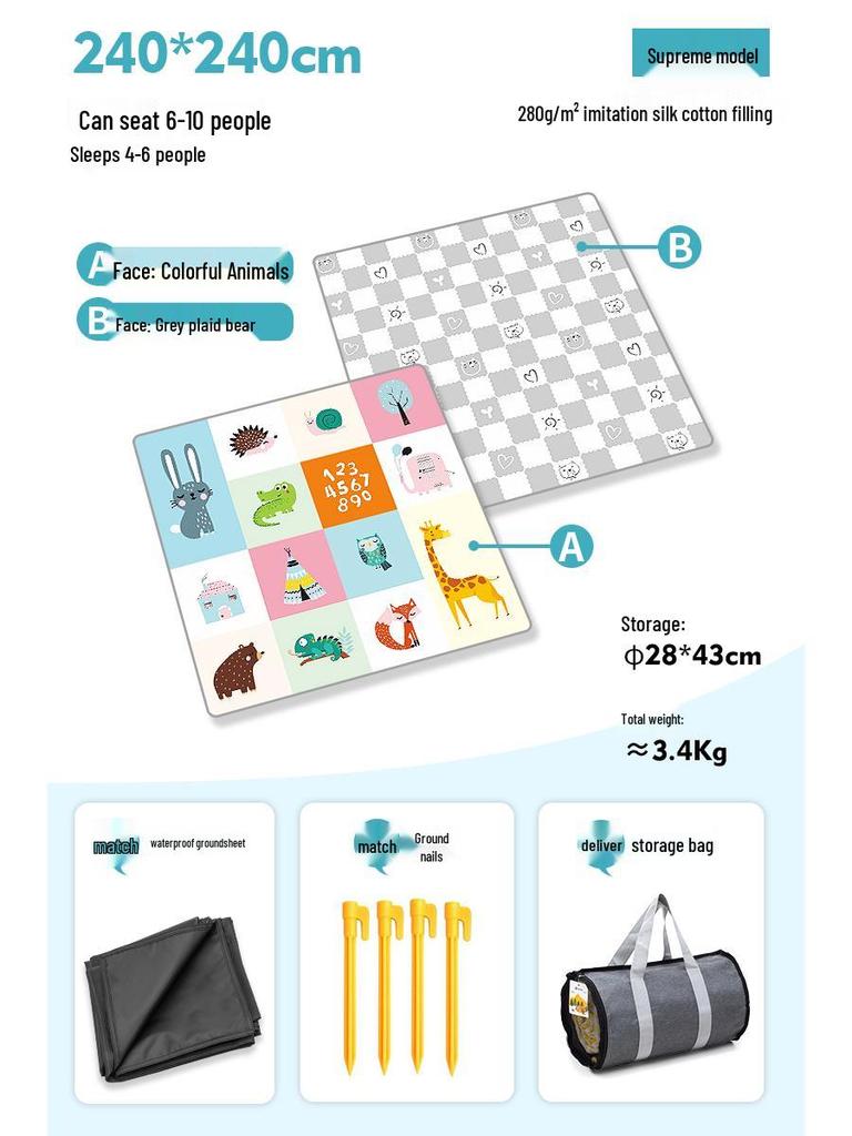 Moisture-Proof Picnic & Camping Mat: Thick, Waterproof, Machine-Washable Tent Ground Cover (240×240, 2.4M)