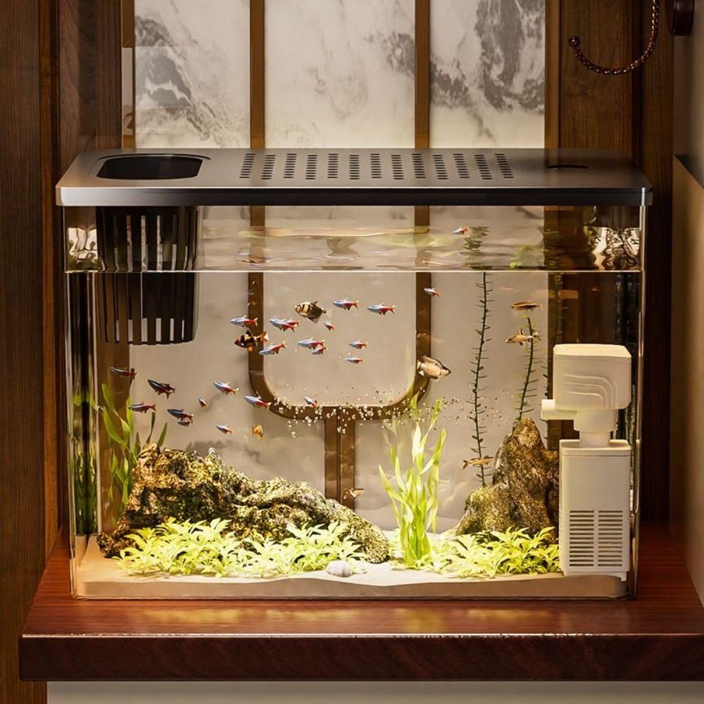 Transparent Desktop Aquarium with Lid Turtle Tank Durable Ecological Water Tank  for Home