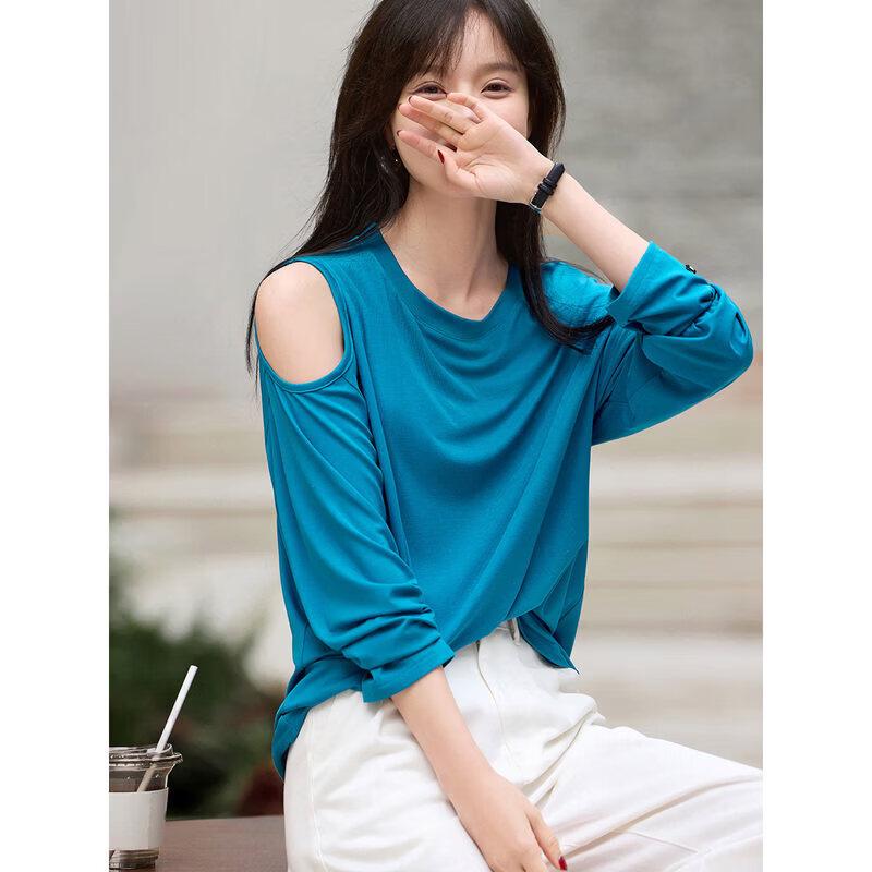 Mohanyi Mei 2025 Spring Casual Off-Shoulder Long Sleeve T-Shirt XL