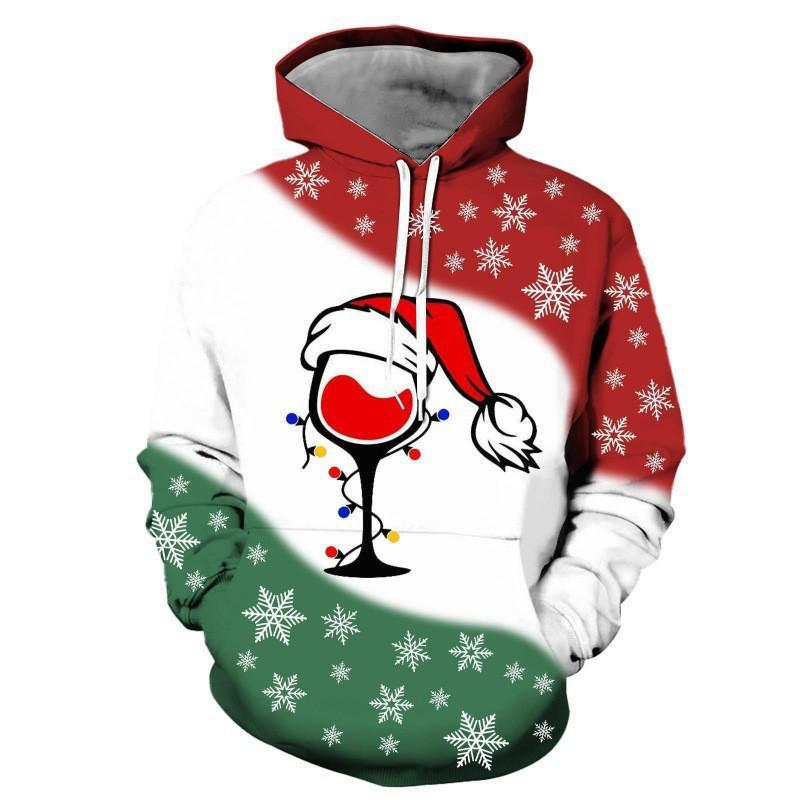 2025 Autumn/Winter Men's Red Wine 3D Christmas Hoodie with Scarf
