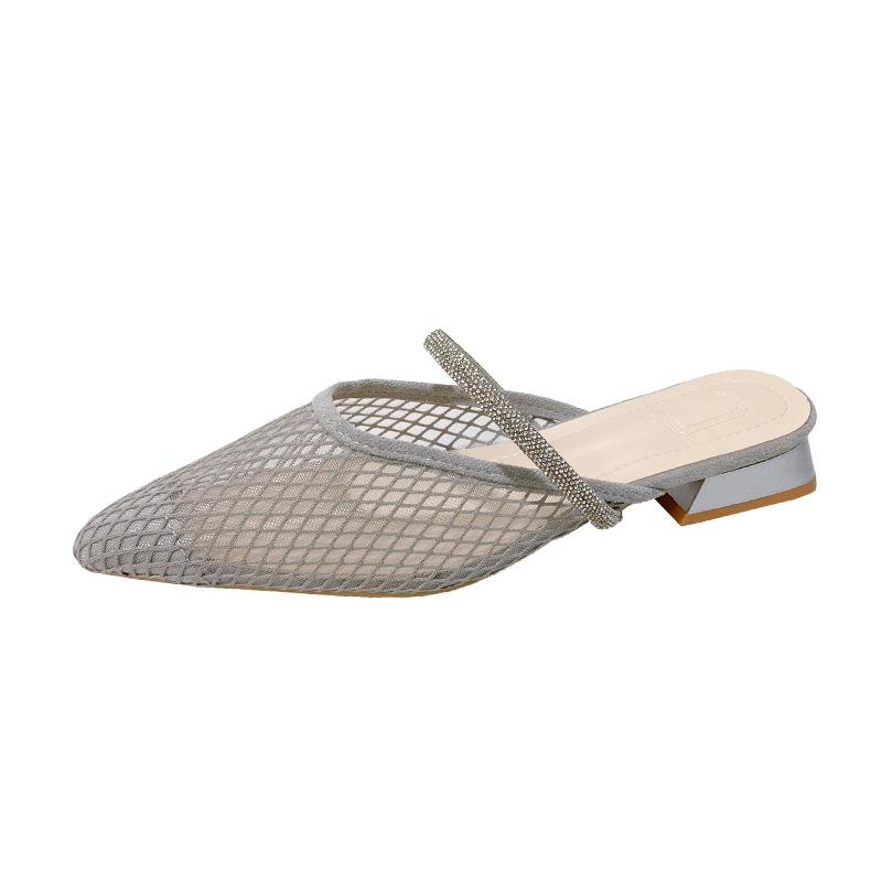 New Large-sized Front-padded Slip-on Low-heeled Net-covered Women's Shoes
