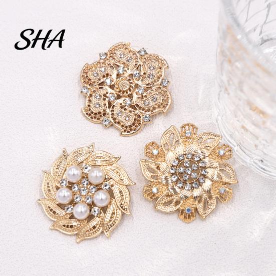 Shirts Jewelry Retro Rhinstone Flower Brooch for Women, Golden Plated Alloy Floral Women Outfit Accessories Lapel Pin, Clothing Wedding Party