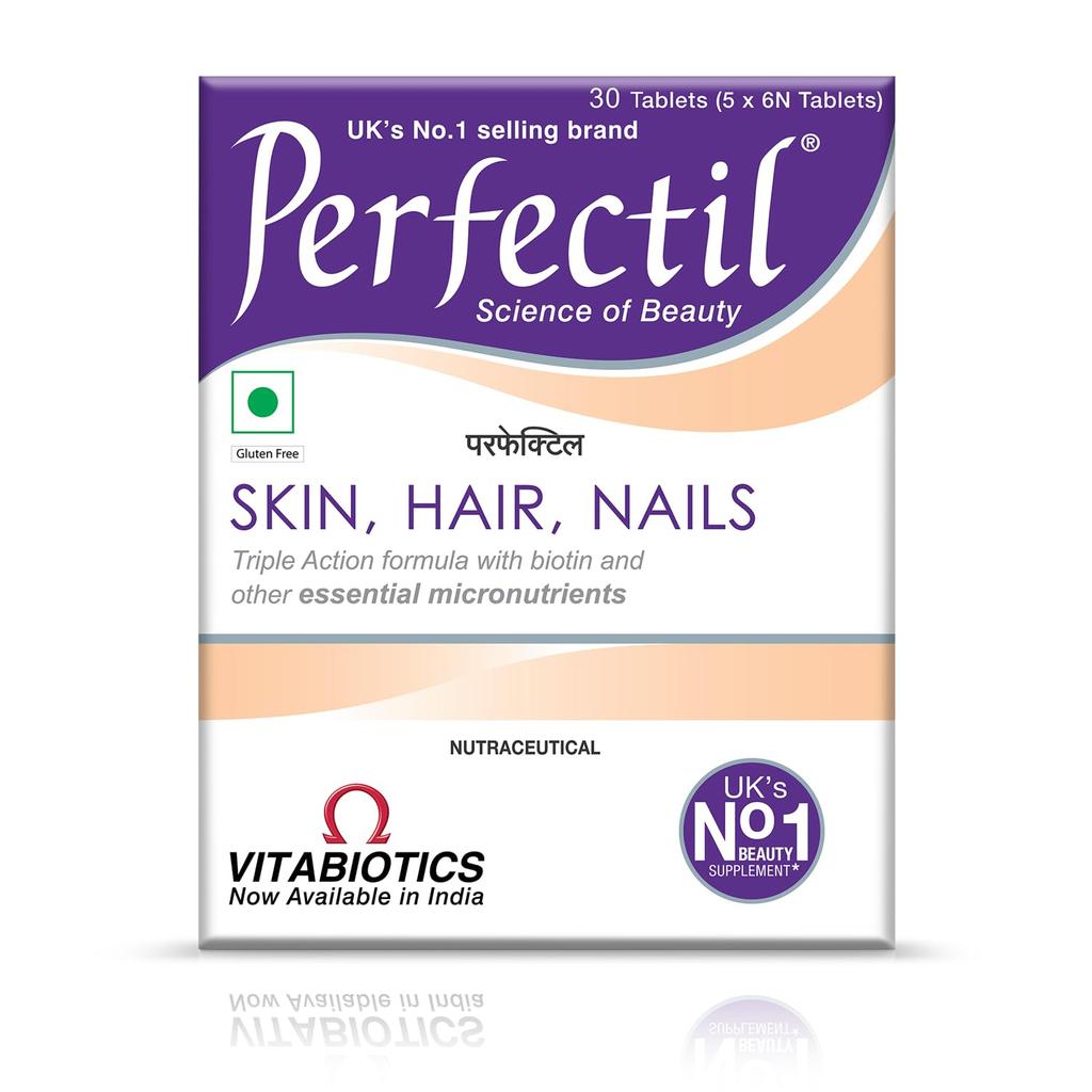 Perfectil Multivitamin-Nahrungsergänzungsmittel für Männer & Frauen, Angereichert mit Biotin und Traubenkernextrakt für strahlende und jünger aussehende Haut, Haarfall-Kontr