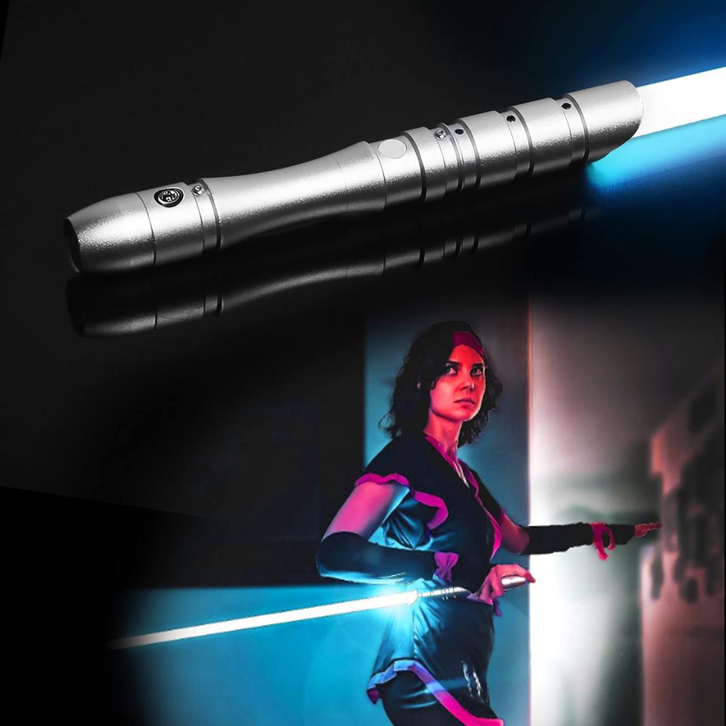YDD Lightsaber with LED Metal Force Sound Rechargeable Sword Hilt and Ice Blue Blade, Hilt, FX, Effects, Sensor, Light-Up (Silver Blade)