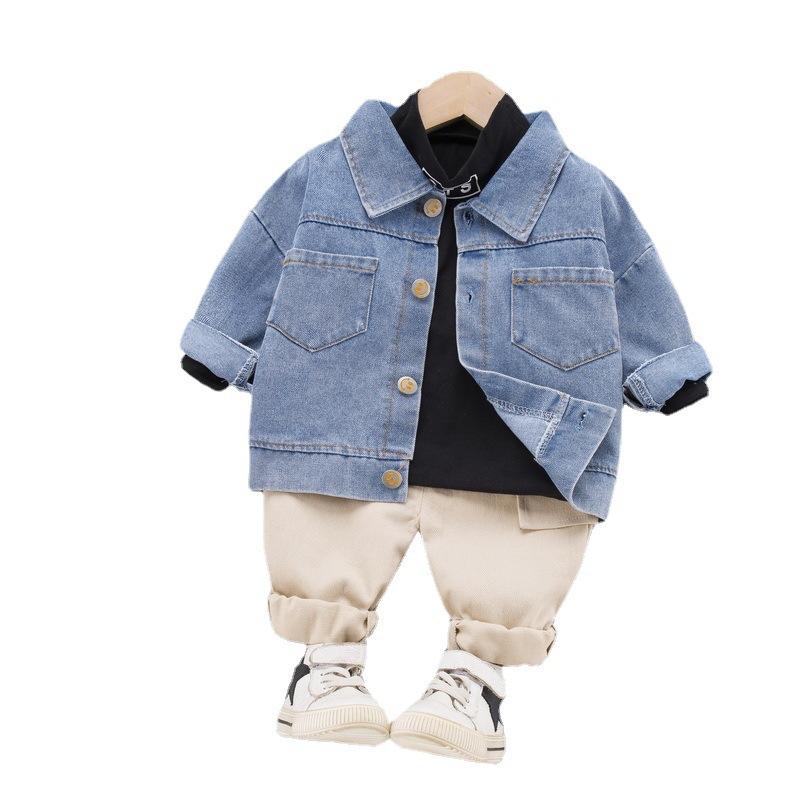 Children's Autumn Boys Girls Baby Denim Jacket Set T Blood Pants Set