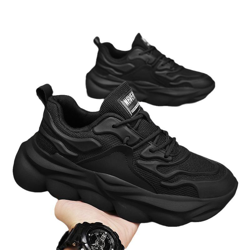 Versatile Men's Spring Casual Running Shoes: Breathable, Lightweight, Thick-Soled, Height-Increasing Trendy Dad Sneakers.