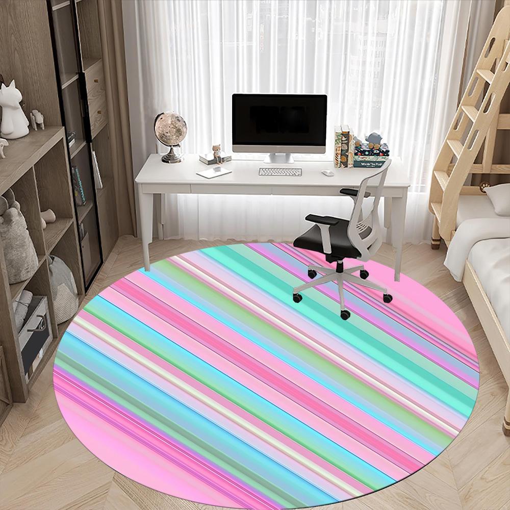 1pc Pastel Stripes Carpet for Office Non Slip, Round Carpet, Soft & Comfortable, Carpet for Office, Lightweight Round Floor Mat