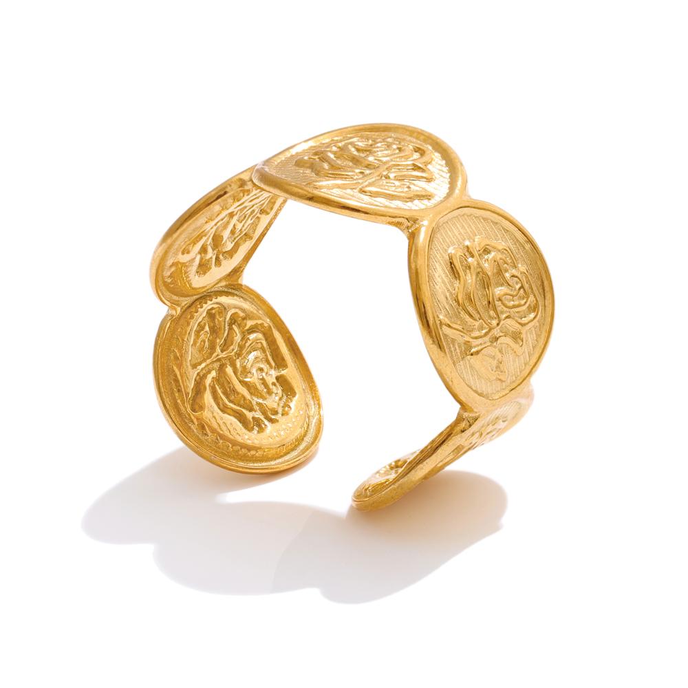 Eetit Adjustable Stainless Steel Flower Shape Open Ring 18K Golden PVD Plated Texture Popular Jewelry Recommend Gift