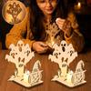 Festival Theme Lighting Halloween Candle Holder, Spooky Pumpkin Bat Shadow Tealight Party Scene Props Vintage Wooden Candlestick Ornament for