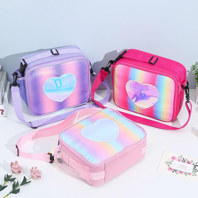 Heart-Shaped Rainbow Insulated Lunch Bag for Kids - Cute Cartoon Design