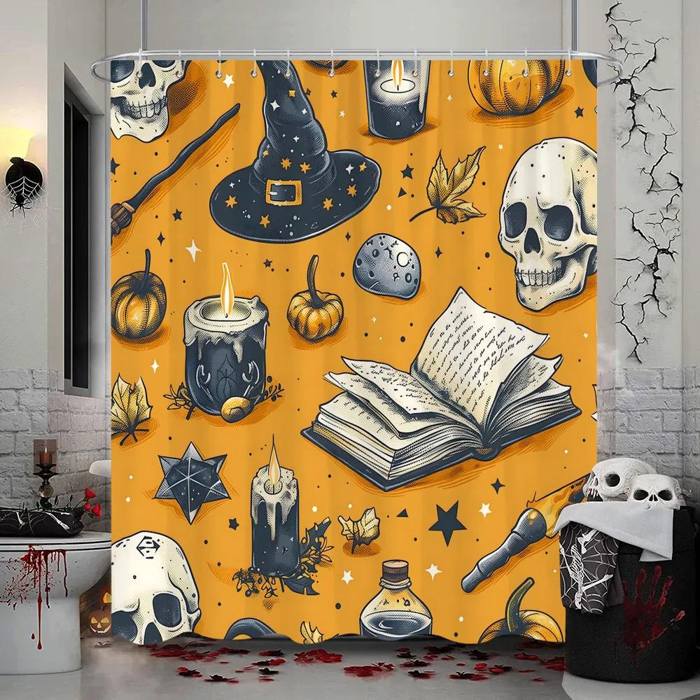 Halloween Shower Curtain Trick or Treat Skeleton Naughty Elf Castle Pumpkin Polyester Shower Curtains Bathroom Decor