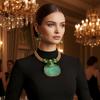 New Design Aluminum Wire Oval Resin Gems Woven Statement Necklace Earrings Jewelry Set for Women Party Accessories