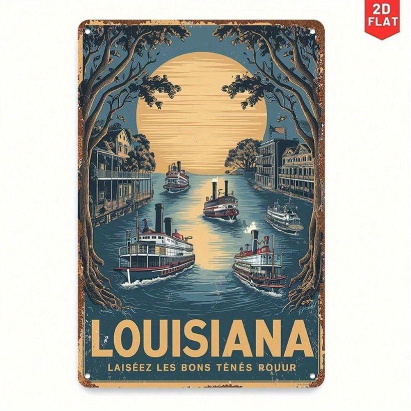 

Metal Wall Art Vintage Steamboat Louisiana River Poster for Bar Pub Home Decor