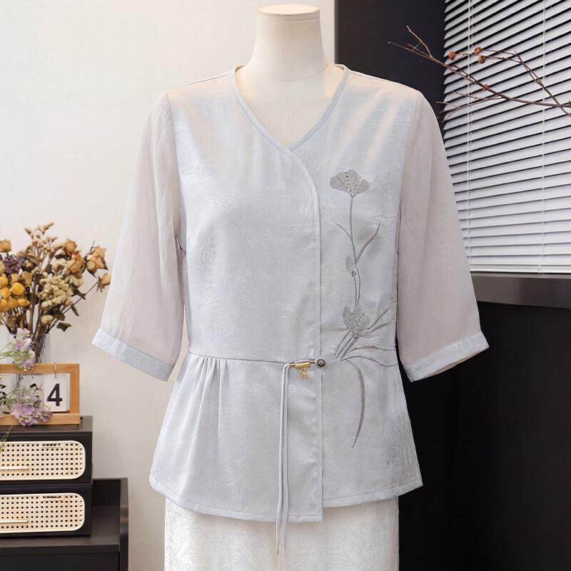 Middle-Aged Women s New Chinese Style Chiffon Blouse 5XL