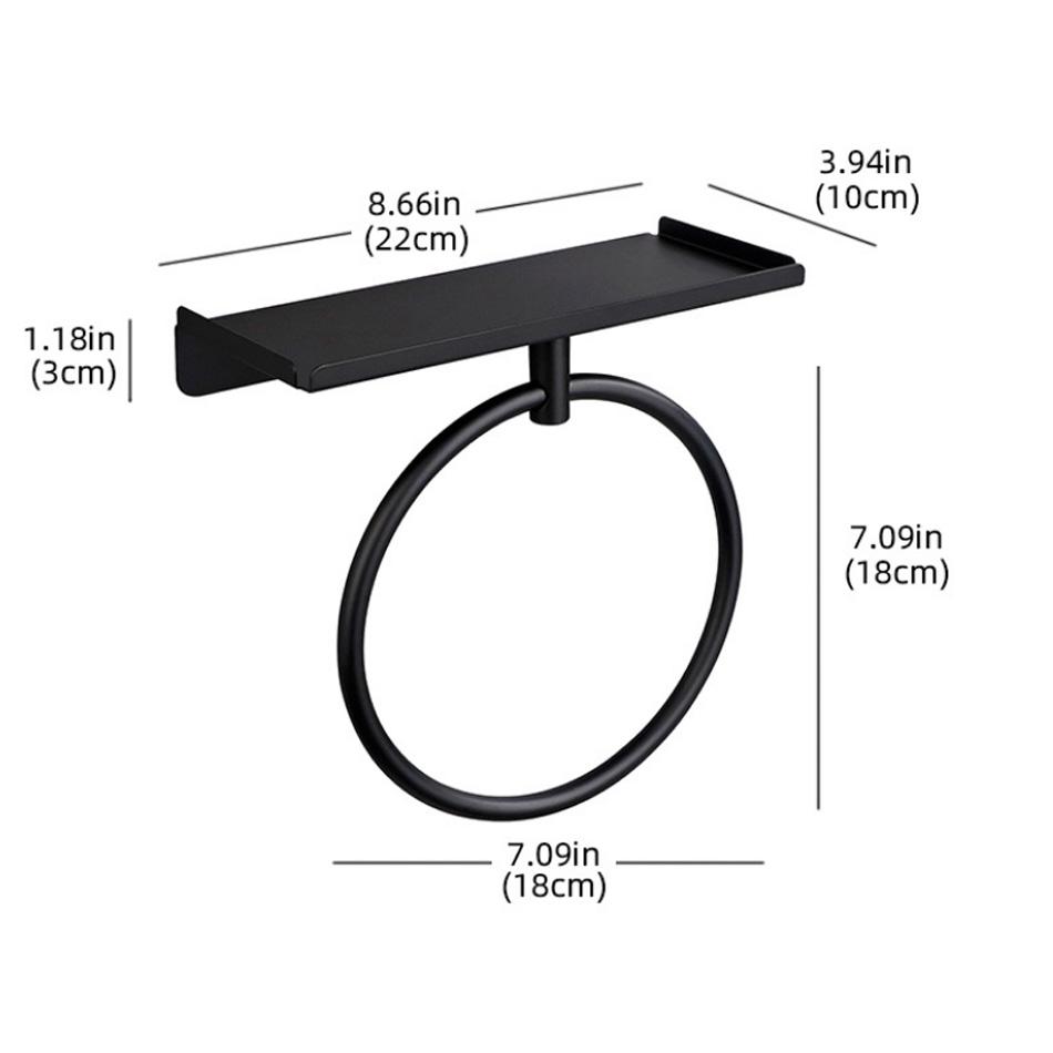 

Кольцо для полотенца для ванной комнаты с полкой из нержавеющей стали, черное матовое покрытие, самоклеящаяся настенная вешалка для хранения полотенец для туалета