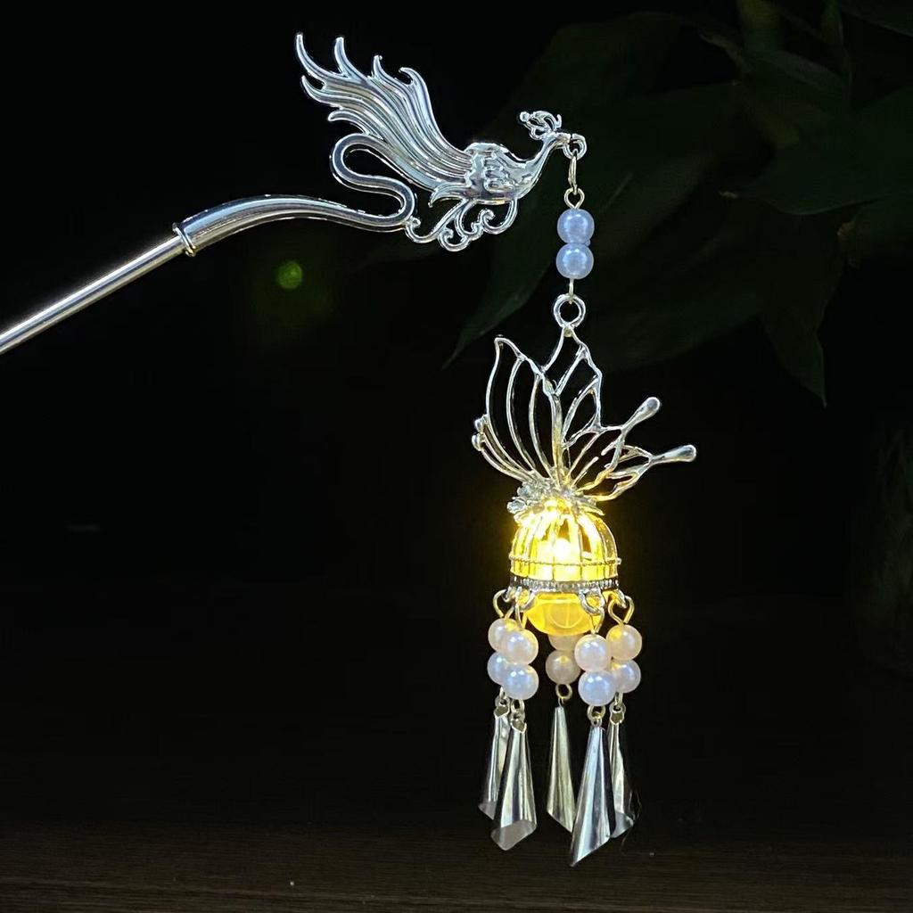 Ancient Style Luminous Hairpin: High-End Alloy Lantern Design for Hanfu Skirts