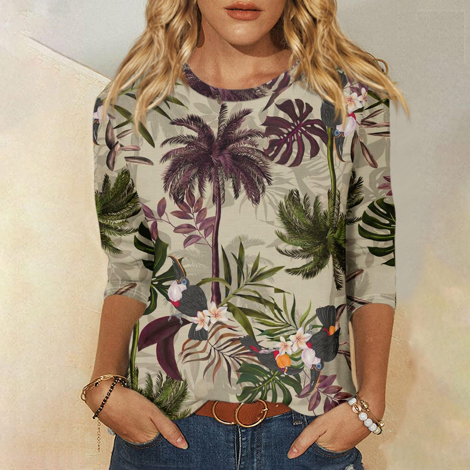 

Рубашка для женщин, модная повседневная свободная футболка с круглым вырезом и рукавами 3/4, женский топ L