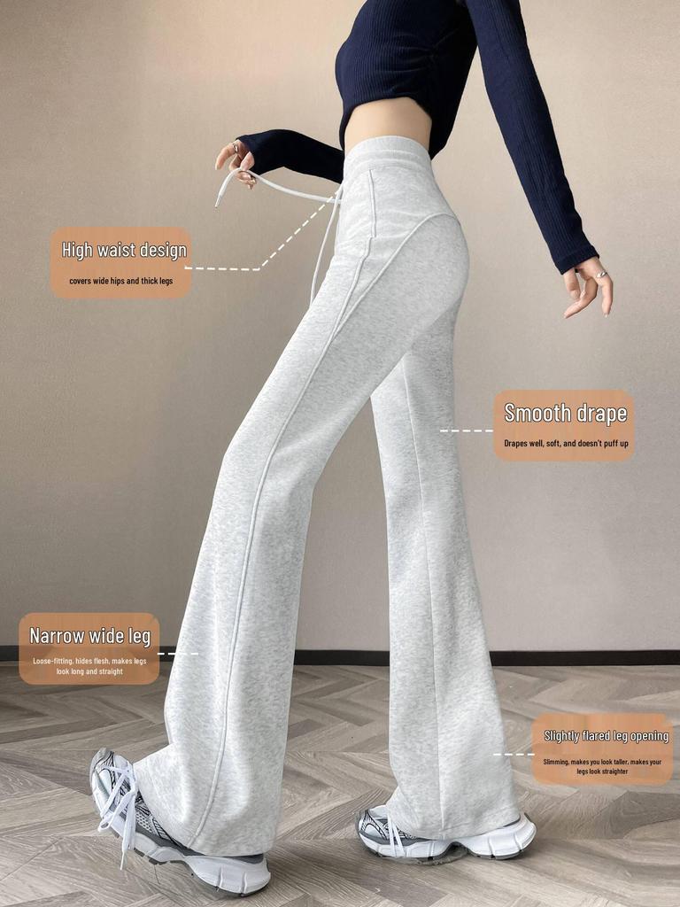 Women's 2026 Gray Petite High-Waisted Micro-Flare Yoga Sweatpants with Plus Velvet