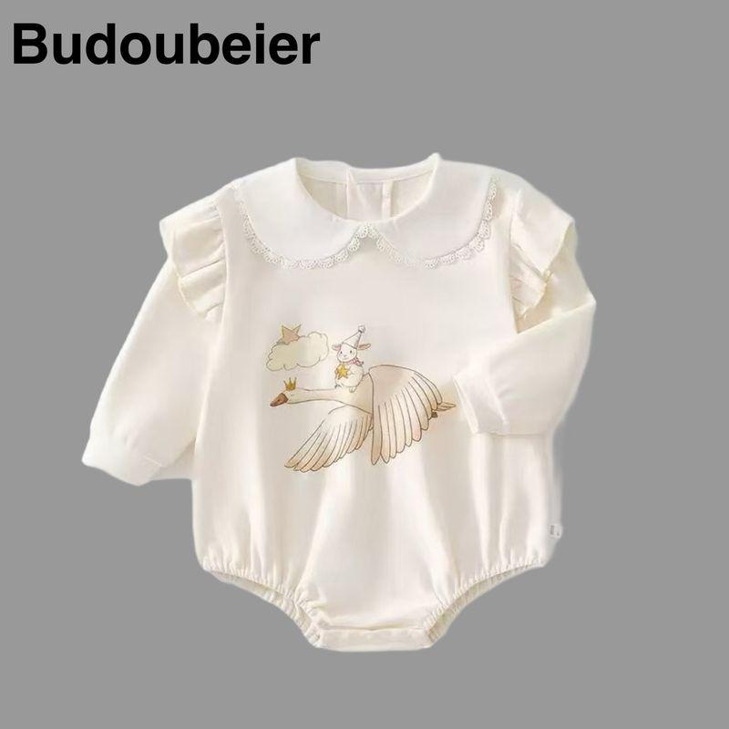

British Baby Clothes, Spring and Autumn Outfits for Girls, Pure Cotton, Cute Full-Month and Hundred-Day Romper Jumpsuit for Outings Beige 59