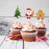 24pcs Merry Christmas Cupcake Toppers Santa Claus Snowman Pattern Cake Toppers Pick for Christmas Party Dessert Baking Decor