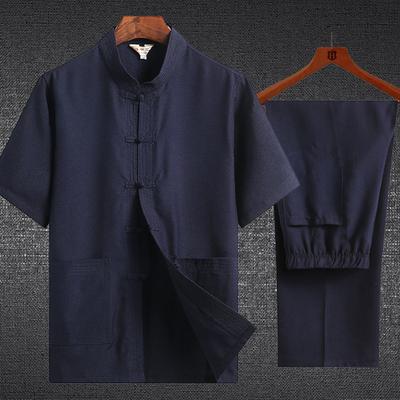 Spring and Summer Middle-aged and Elderly Tang Suit Short-sleeved Suit Men's Chinese Hanfu Chinese Style Layman's Suit Men's
