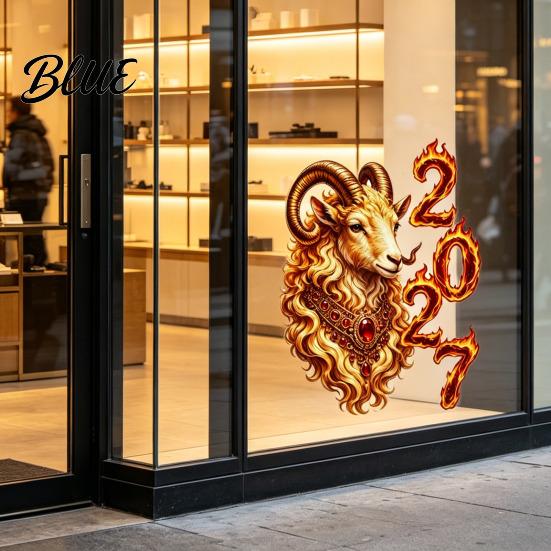 Decorative Flame Sheep Art Chinese New Year Window Sticker, 2027 Goat Static Clings, of Sticker Reusable Lunar Xmas Decor for Home Shop Decoration