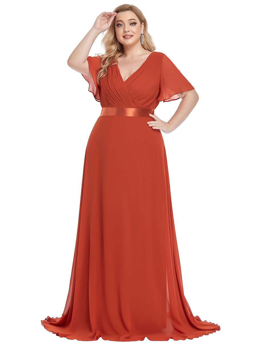 

Всегда красивое женское вечернее платье макси с двойным v-образным вырезом больших размеров 6XL сожжены оранжевый
