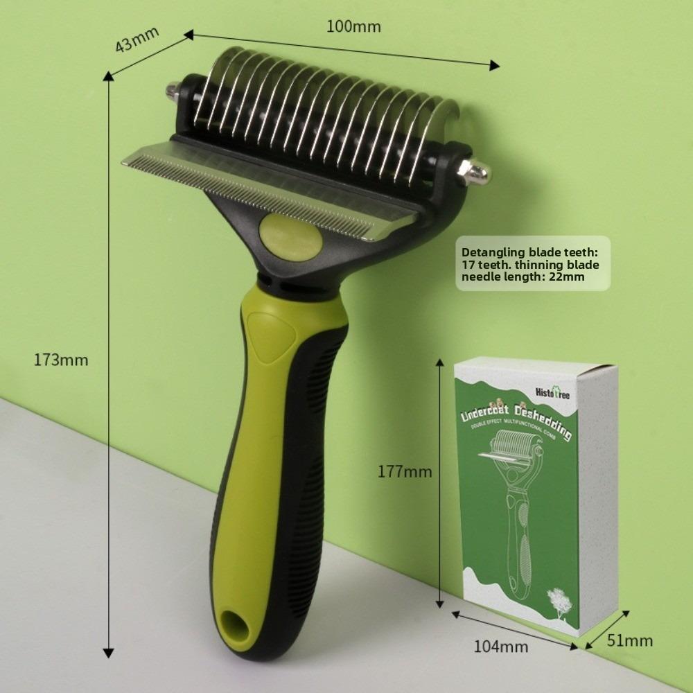 Multi-functional Dog Deshedding Brush Stainless Steel Blade Effective Cat Hair Remover Anti-slip TPR Handle Puppy Cat Comb