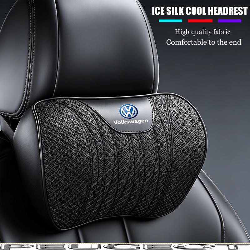 Car Neck Pillow Seat Cover Lumbar Support Headrest For VW GTI Polo T5 Passat Golf Tiguan Jetta CC T-ROC Scirocco Beetle Hub Cap