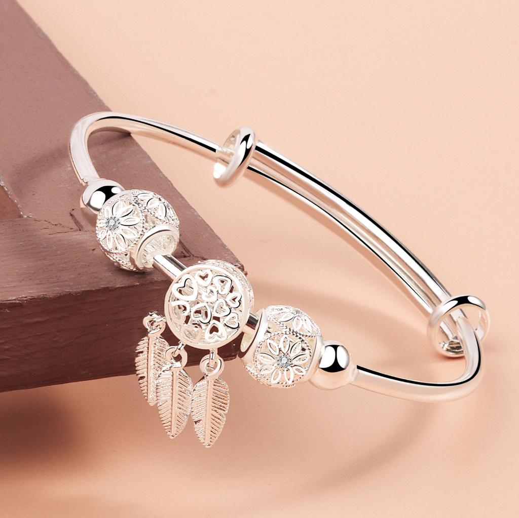 Original 925 Silver Charms Bangles For Women Luxury Design Sparking Gypsophila Star Bracelets Party Wedding Jewelry
