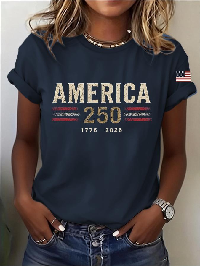 250 Years of Freedom 1776 Festival  Women's  Print T-Shirts Summer O Neck Tops Short Sleeve Casual Tees  Us Flag