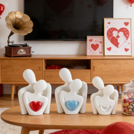 Abstrakcyjna Statuetka Przytulającej się Pary Ceramiczna Figurka Kochanków Objęcie Mężczyzny Kobiety Dekoracja Rocznica Ślubu Walentynki Romantyczny Prezent