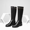 Krazing Pot Cow Leather Autumn Winter Shoes Thick Med Heels Big Size 45 Size 44 Zipper Decoration Women Keep Warm Knee Boots