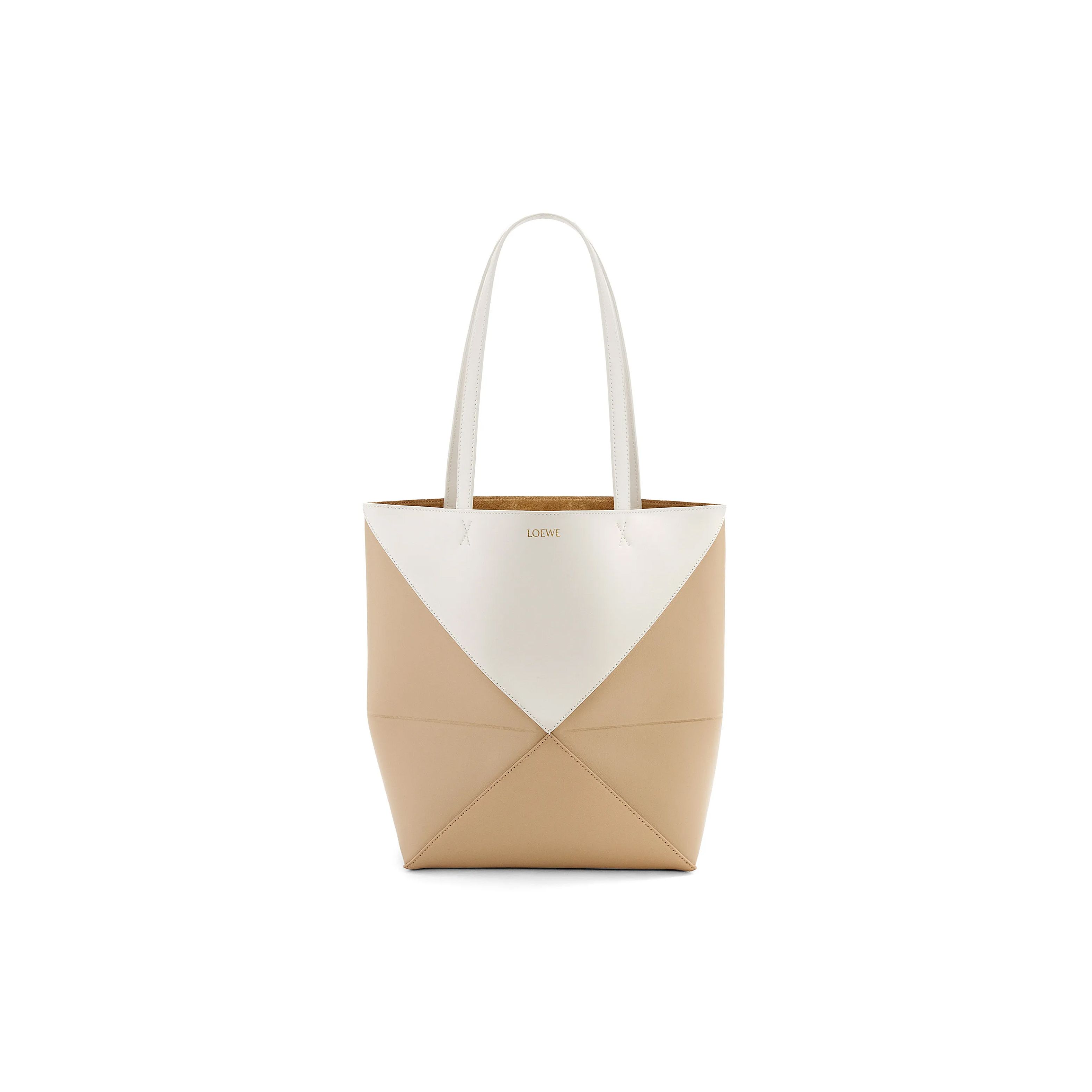 

Loewe Fold Embossed Letter Puzzle Color Design Glossy Calfskin Leather Tote Bag Women Tote Bags Soft-White A779G50X18-8487 Basic Set (Bag+Dust Bag)