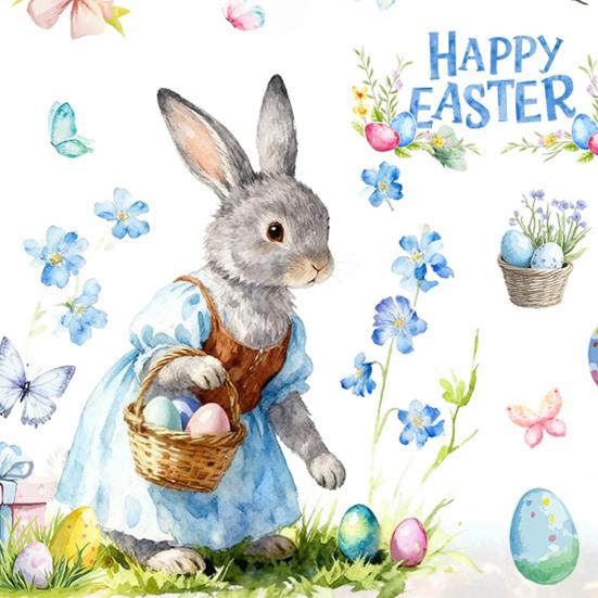 Påskfönsterdekal Söt Kanin Vildblommor Ägg Fjäril Klistermärke Återanvändbar Dubbelsidig Statisk Fönsterklistermärken för Glasdörrar Väggar Barnrum Vår