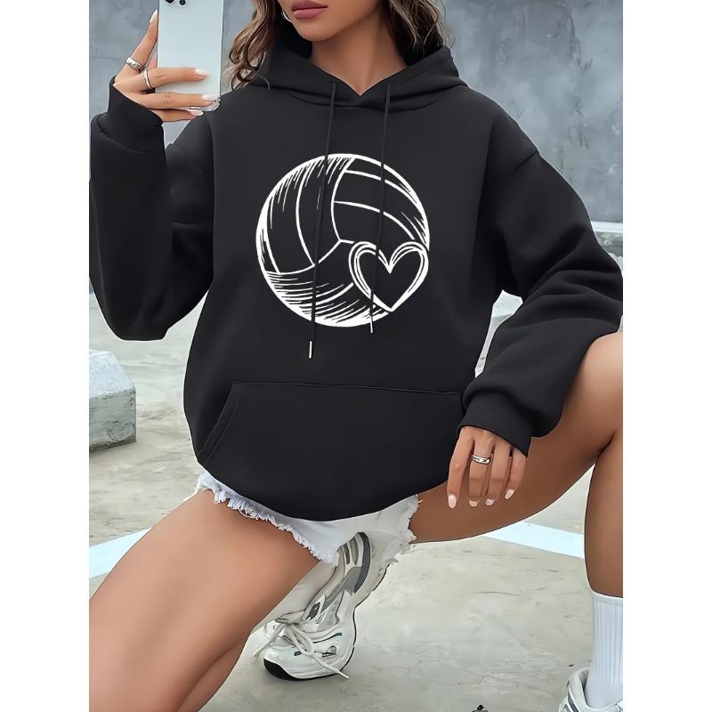 Autumn and Winter Women's Volleyball and Heart Pattern Hooded Sweatshirt Pullover Casual Volleyball Hoodie Personality Y2K