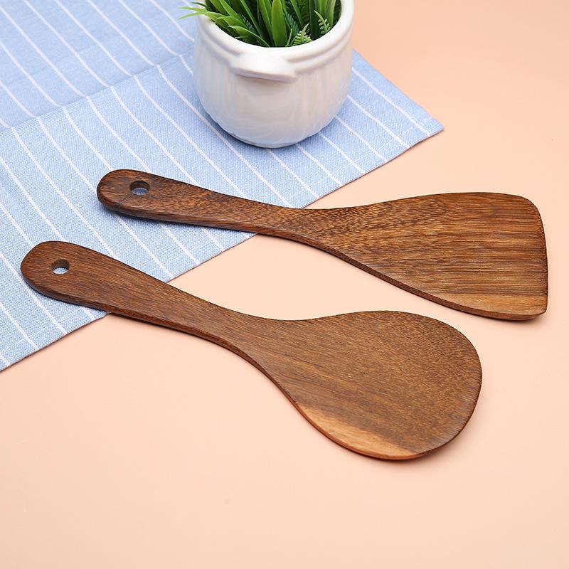 Long Wooden Handle Non-Stick Cooking Shovel with Hanging Hook - Customizable Logo Option
