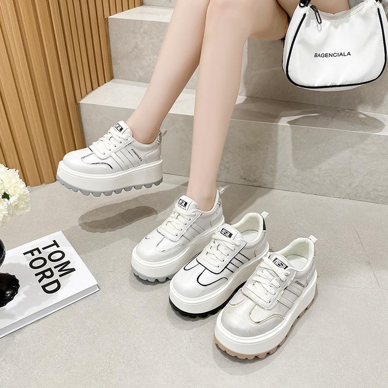 Little White Shoes Platform Heightening Women's 2025 New Retro Casual Fashion Sports Comfortable Female Student Dad Board Shoes
