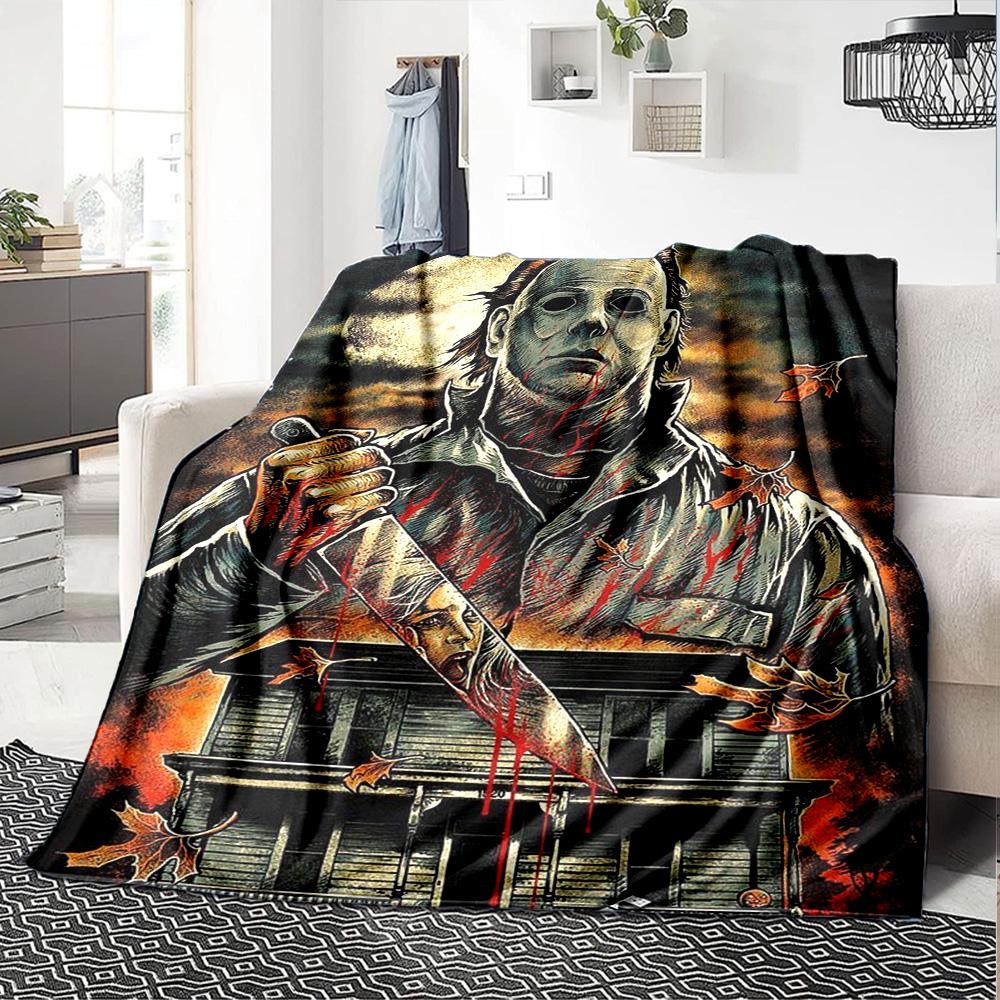 Halloween Horror Icon Flannel Blanket Super Soft Warm Cozy Blanket For Sofa Bed Office Travel Allseason Home Decor Gift