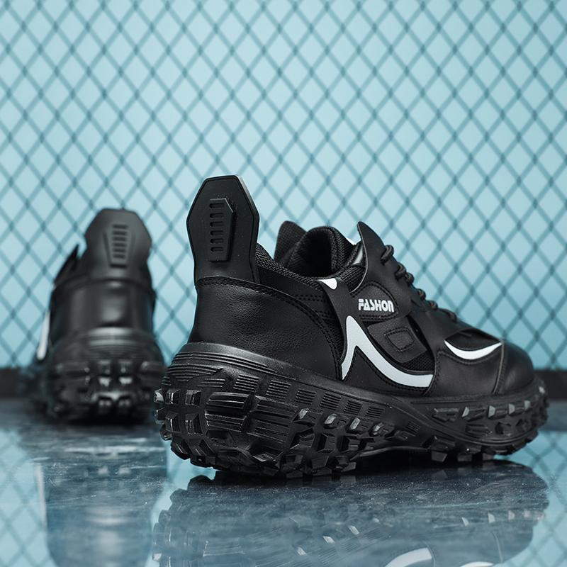 

Мужская повседневная обувь на толстой подошве, осенняя дышащая сетчатая обувь, мужские массивные кроссовки, однотонная износостойкая обувь, уличная нескользящая модная обувь 39 чёрный