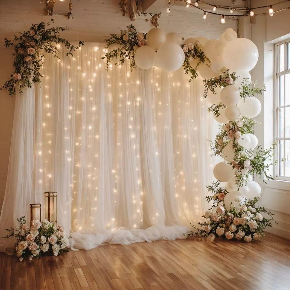 3meters Tulle Backdrop Curtains White Mesh Gauze Backdrop String Light Backdrop  Wedding Decoration