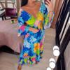 IHUASU Plus Size Super Fairy V-neck Floral Dress Beach Holiday Beach Skirt Long Skirt