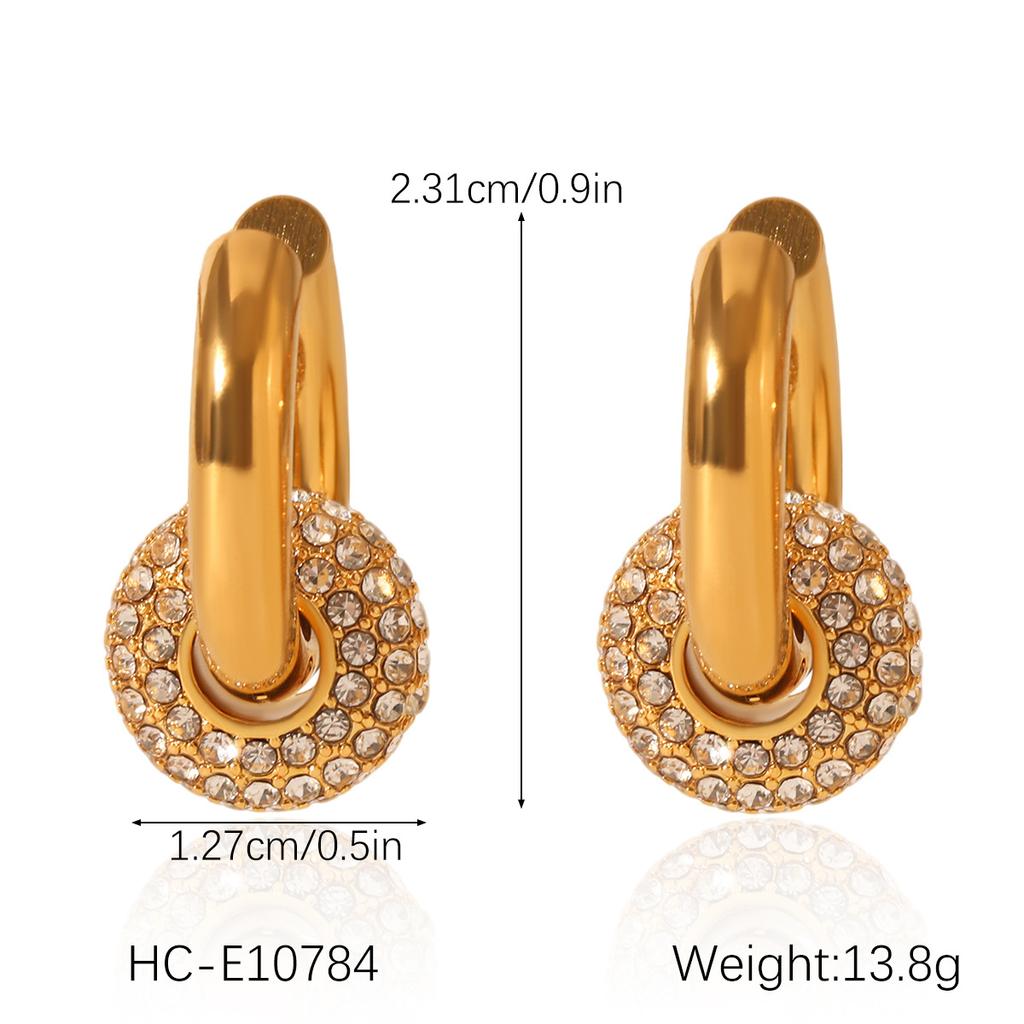 18K Gold Stainless Steel Earrings Zircon Round Hoop Pendant Ear Cuff Women's High-end Ear Jewelry