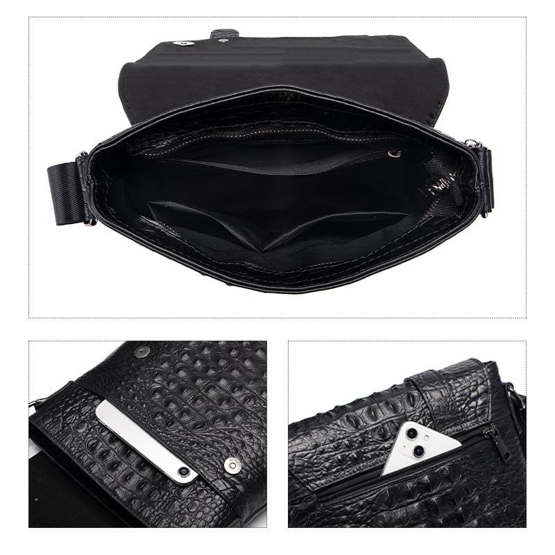 New Top Layer Cowhide Men's Crocodile Pattern Shoulder Bag, Retro Leather Men's Crossbody Bag
