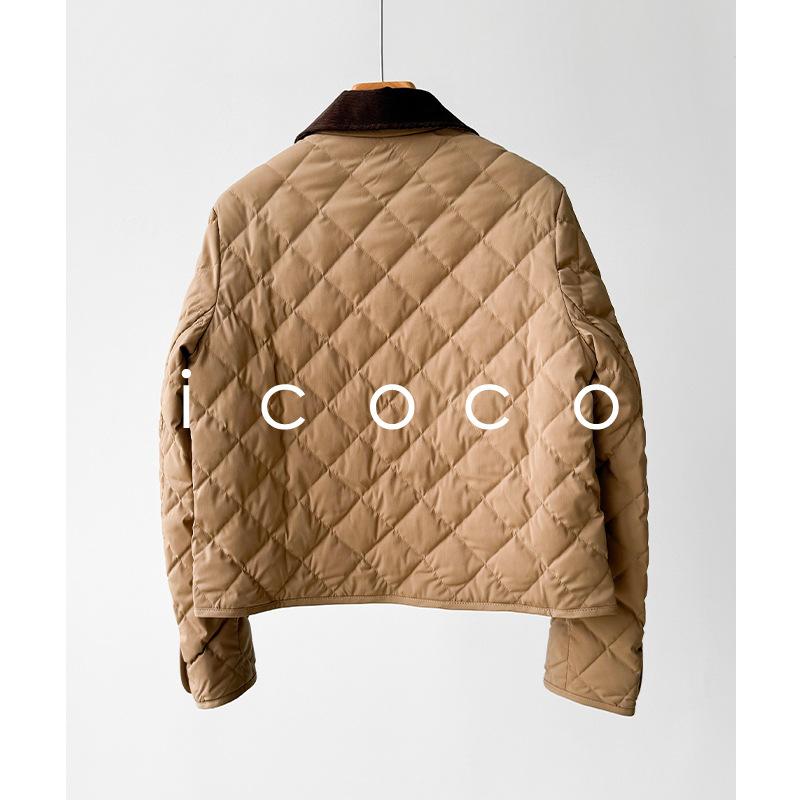 Wool blended plain weave cloth! Rhombus hunting white goose down jacket winter