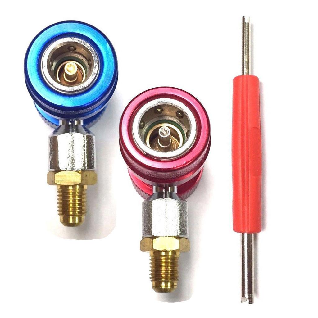 1 Set New Red Blue Adapter R134A Quick Coupler 90° Low & High Side AC Manifold